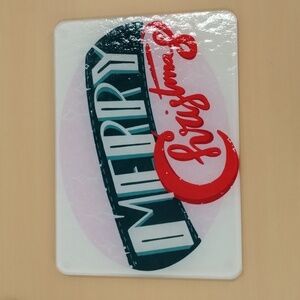 Merry Christmas glass trivet cutting board green red and white 10.5" x 7.5"